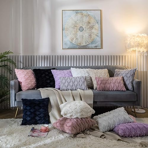 Miniatura 4 de JUSPURBET Juego de 2 fundas de almohada decorativas de felpa lumbar de doble cara de 12 x 20 pulgadas, fundas de almohada lujosas y suaves color