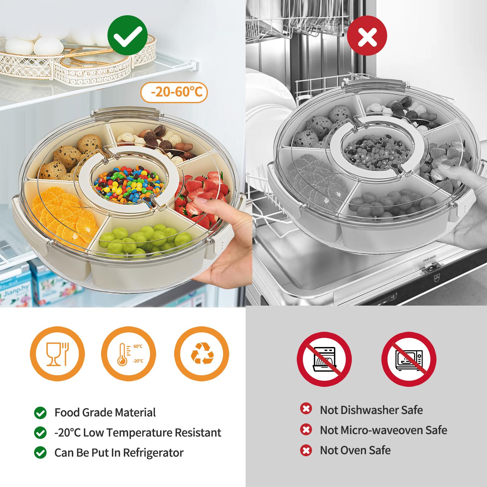 Anyuan Boy Snackbox Mit 6 Fächern - 360° Drehbare Picknickbox Mit Deckel & Griff