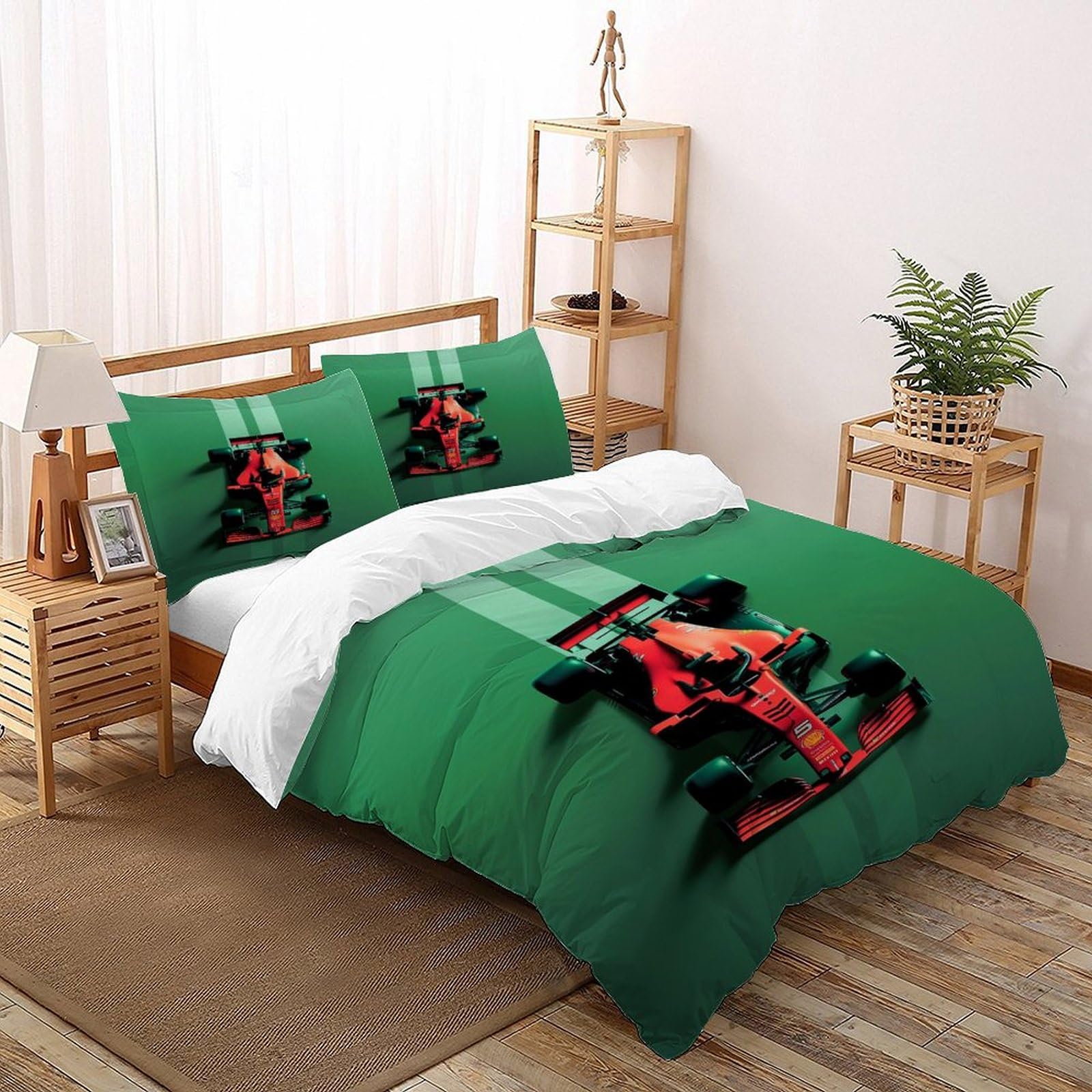 Housse de couette racing 200x200cm avec taie d'oreiller lit double microfibre sport