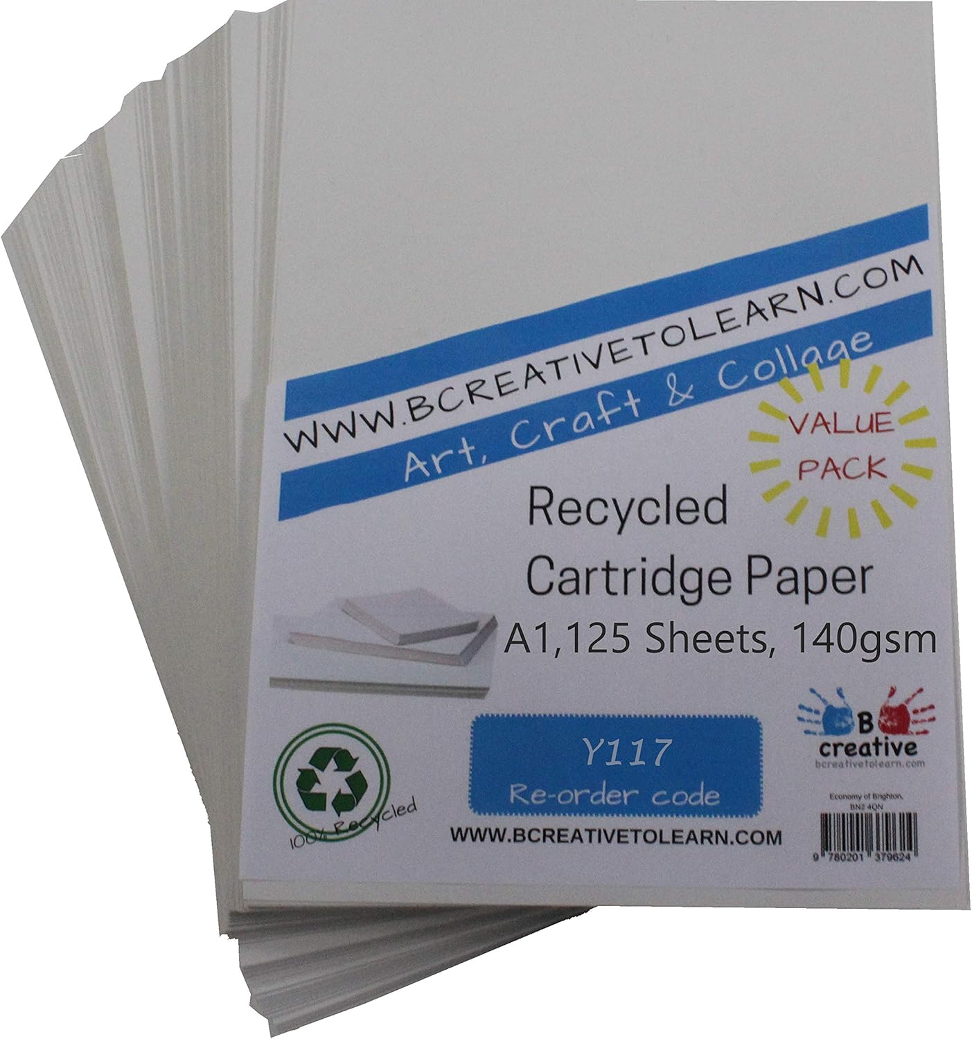 BCreativetolearn Y117 100% Eco Recycled A1 Cartridge White Art Paper 140gsm Pack of 125 Sheets-Suitable for bookmaking, Sketching, Painting, Printing