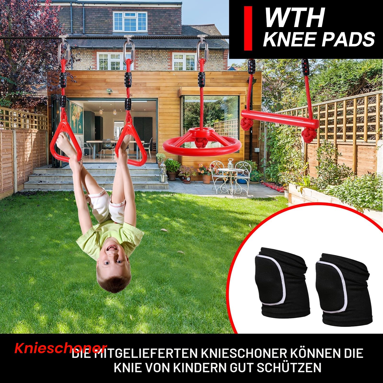 18 Meter Langer Ninja-Warrior-Hindernisparcours für Kinder – Slackine-Spielset mit Kletterstangen, Tragkraft 165 kg, höhenverstellbar, Trainingsgerät für drinnen und draußen im Garten