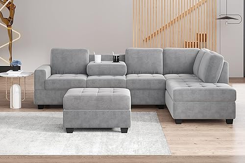 Miniatura 3 de Juego de sofá seccional en forma de L, juegos de muebles de sala de estar, sofá modular de esquina con otomana de almacenamiento, diván reversible y