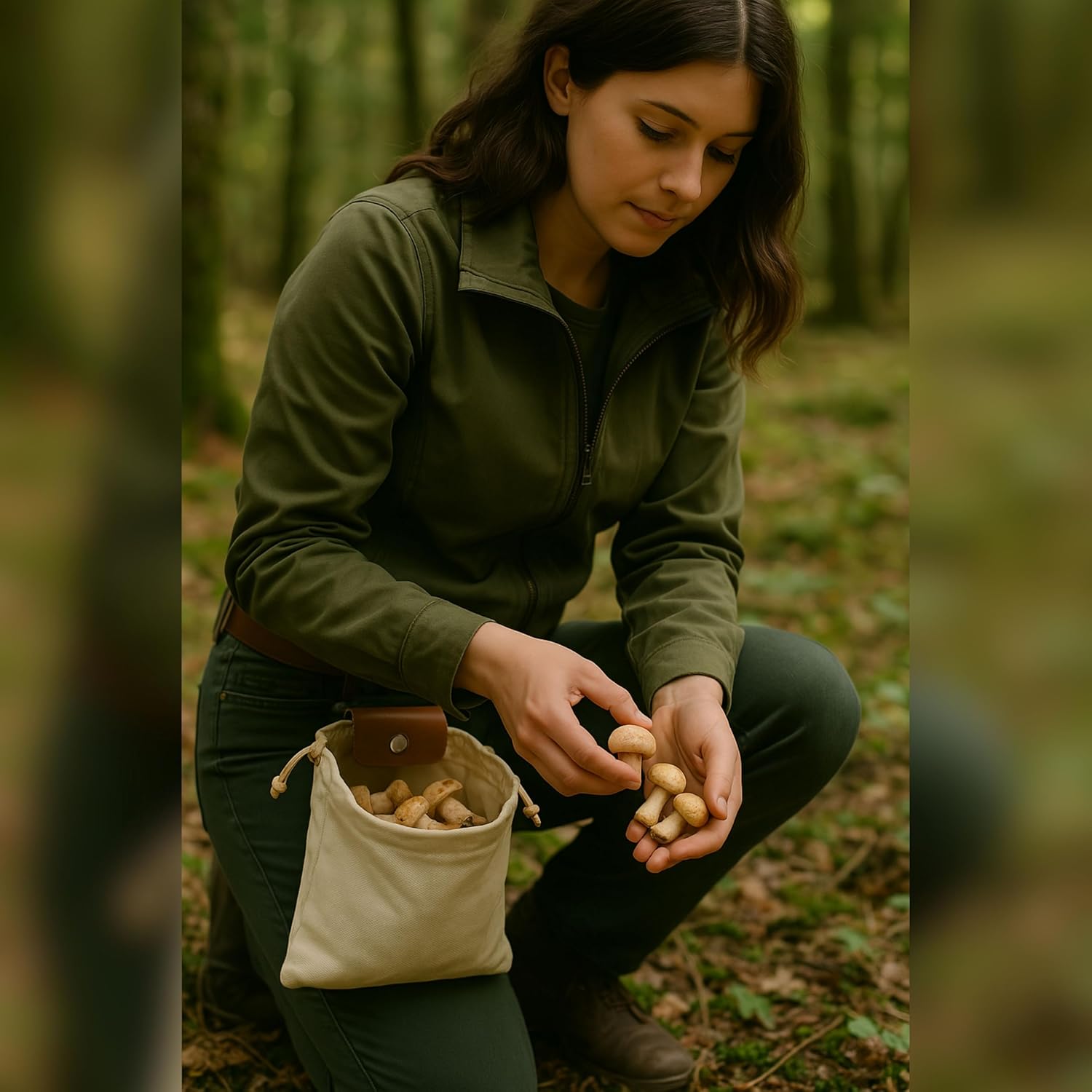 Toprank レザー採餌ポーチ &ndash; 折りたたみ式キャンバスとレザーベルトバッグ ハイキング/マッシュルーム/ロック&amp;シェル