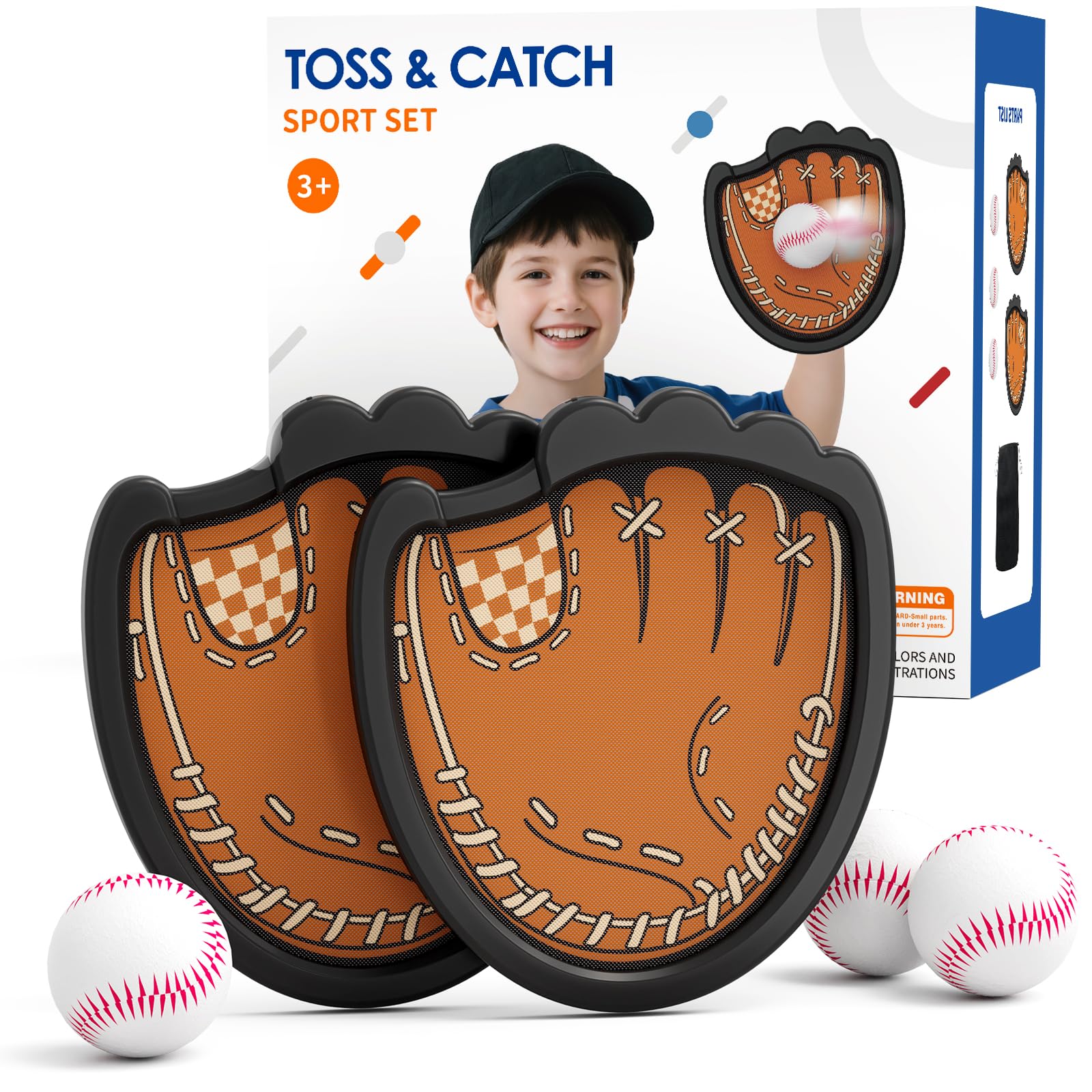 HYES Toss and Catch Ball Set, Outdoor Games for Kids, Beach Yard Camping Toys for Adult & Family, Kids Baseball Glove for 3 4 5 6 7 8+ Year Old Boys &