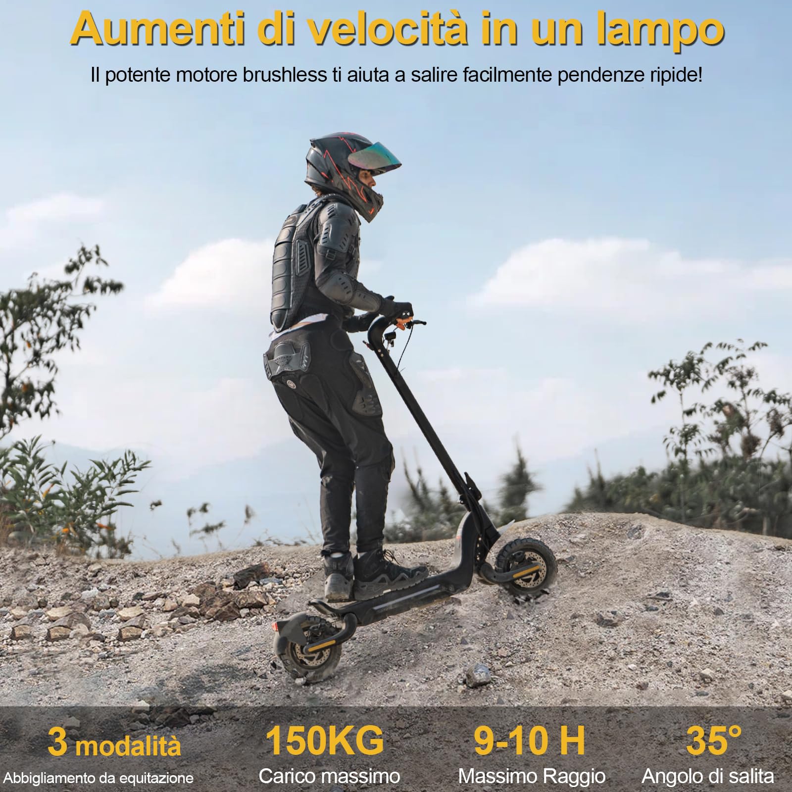 TODIMART Monopattino Elettrico Adulto, Autonomia di 45-90KM, Carico Massimo 130/150 kg, Pneumatici Da 10 Pollici, Scooter Elettrico Pieghevole