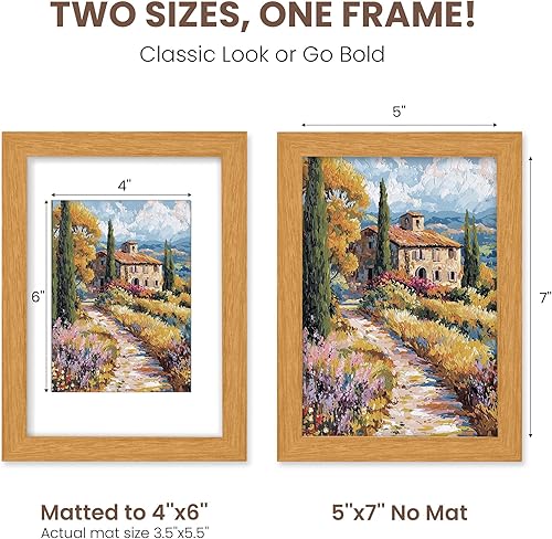 Miniatura 3 de Fun Memories Marco de fotos de 5 x 7, madera de teca de origen estadounidense con vidrio templado HD, marco de madera de 5 x 7 pulgadas, marco de