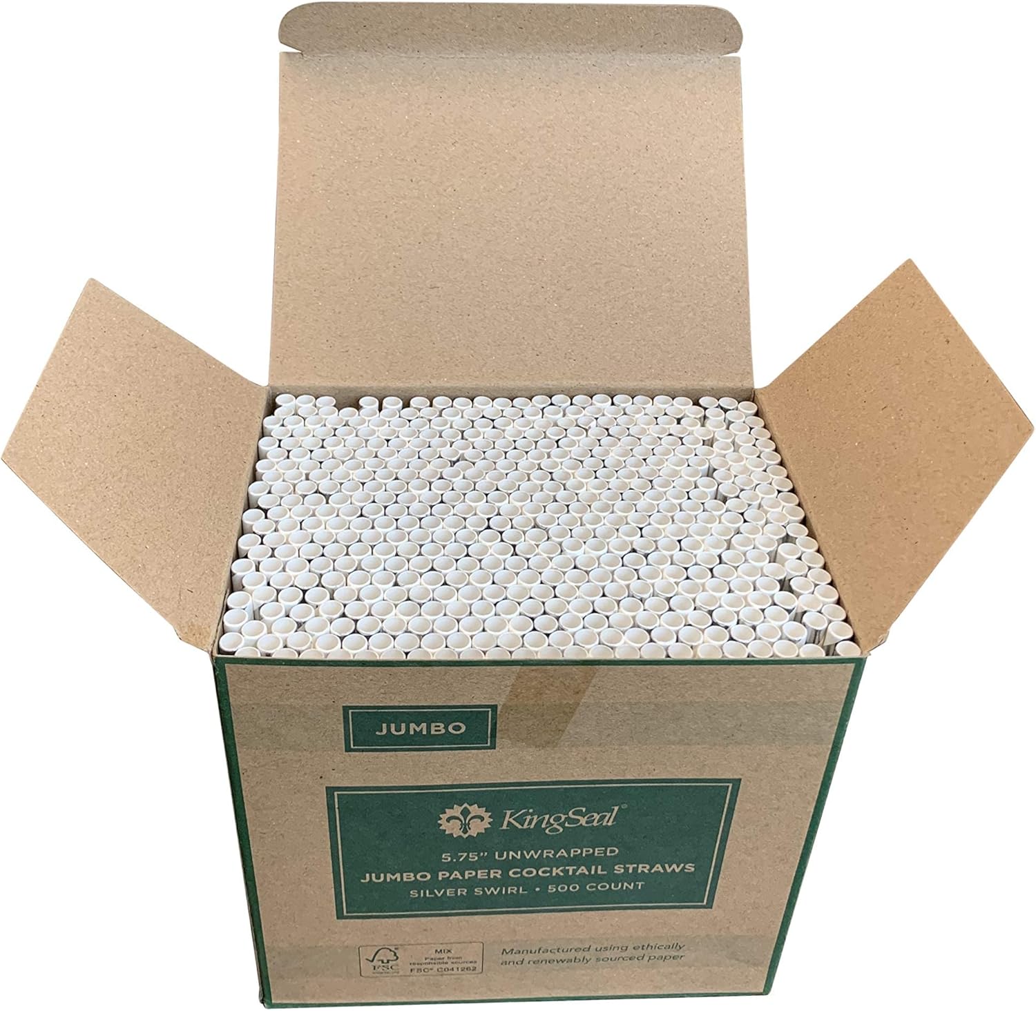 500 Count | Kingseal FSC Certified Paper Cocktail Straws, Unwrapped, 6mm x 5.75 Inches, Silver Stripe, Biodegradable, Earth Friendly, Bulk Pack - 1 Box of 500 Straws - Image 3