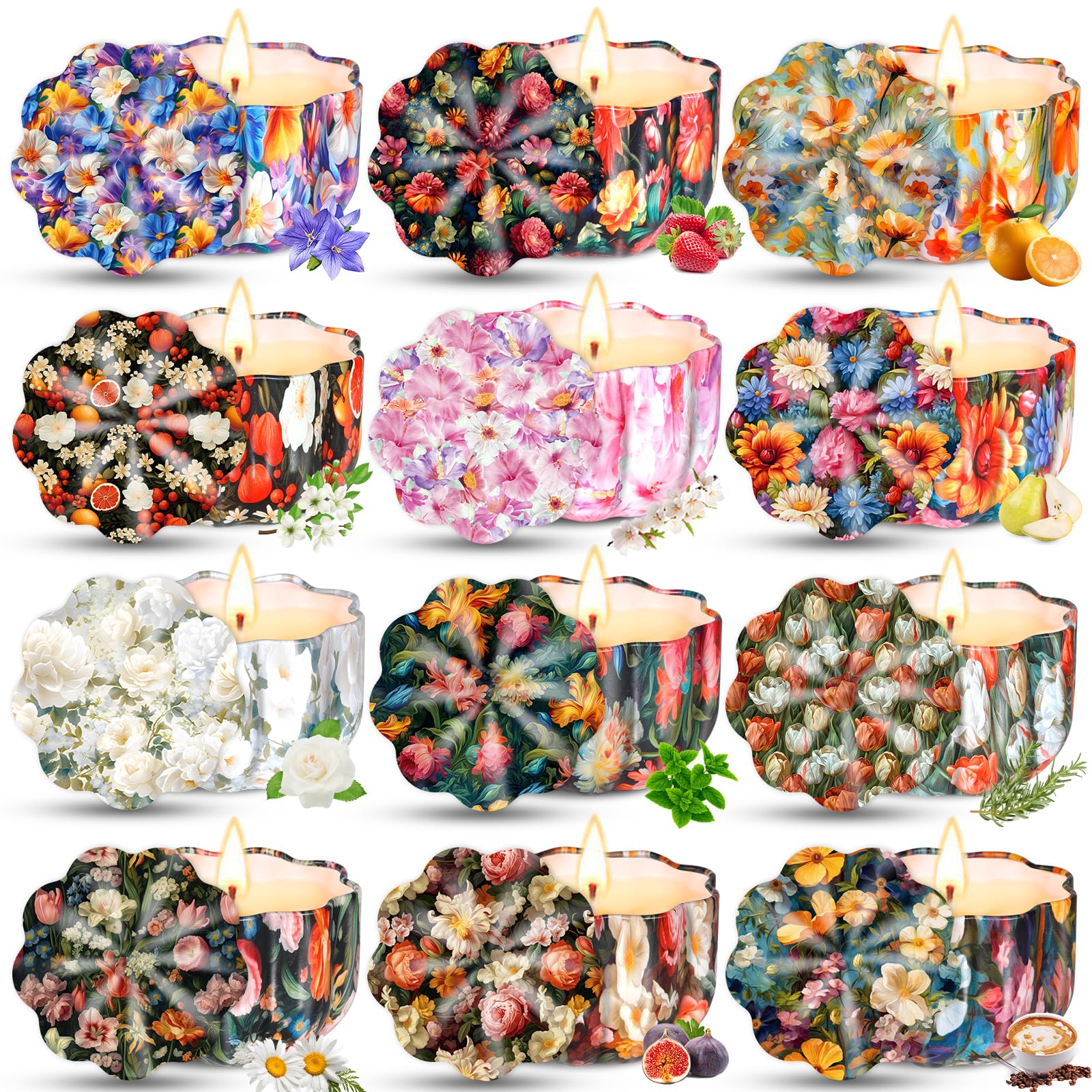 TEWWCEO Velas Perfumadas Juego de 12 Piezas,Navidad Velas Aromaticas Regalos,Vela Aromática Regalo de Velas de Aromaterapia Cera de Soja Natural Vela de Viaje Adecuado, Yoga Baño Dormitorio, Navidad