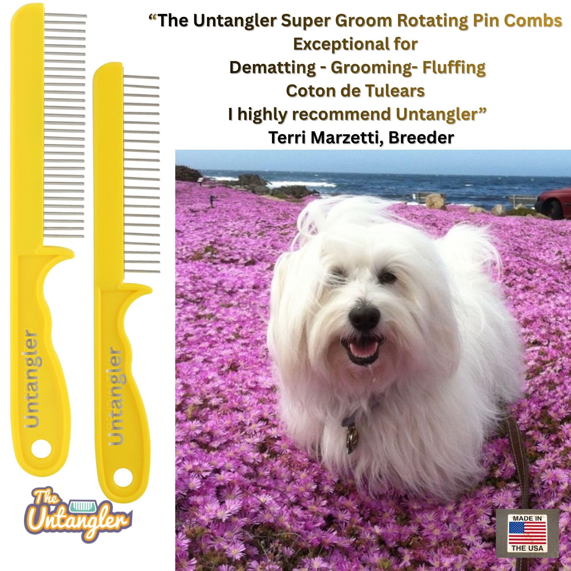 Peines Super-Groom con dientes giratorios suaves para una extracción de alfombrilla sin dolor (30 dientes finos espaciados, amarillo sol)