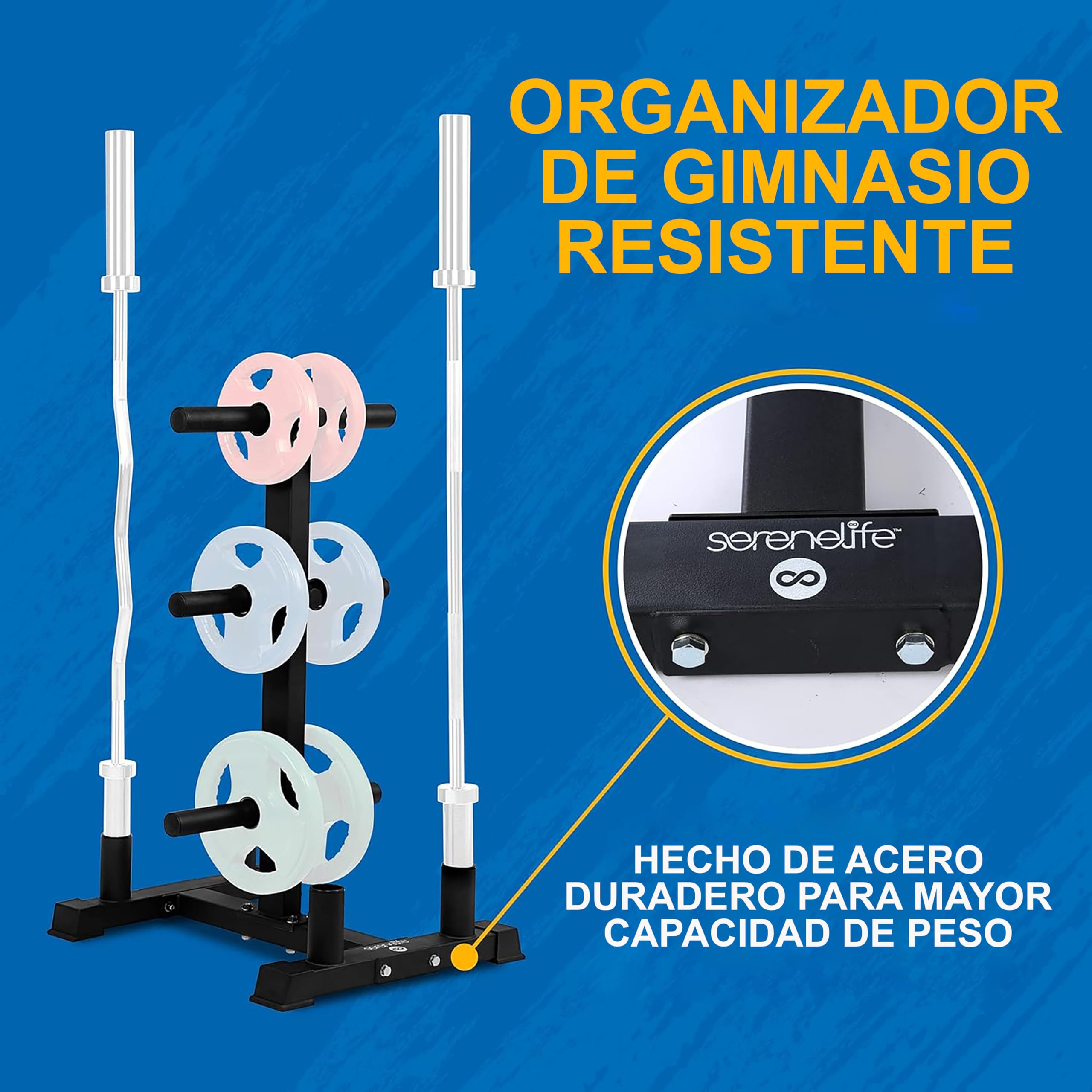 SereneLife soporte para discos de pesas, Organizador de gimnasio, Resistente, Capacidad para 363kilos, Facil ensamblaje, Compacto, Ahorrador de espacio