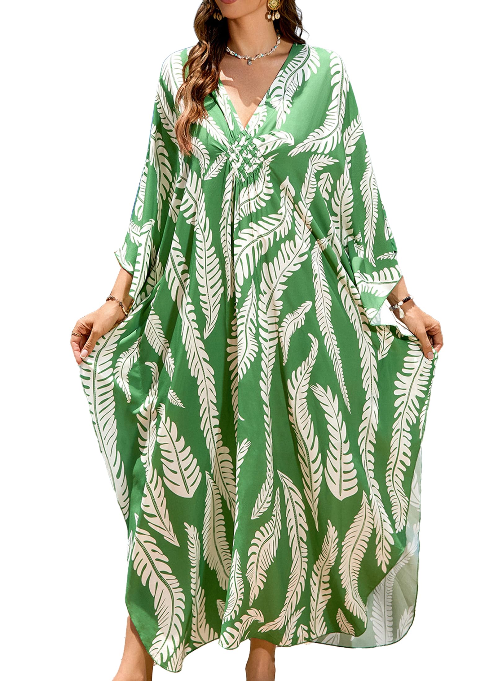 Kaftan Dresses Plus Size V-Neck Womens Swimwear Cover Ups Tie Dye Batwing Sleeves Mumu Caftan Dress