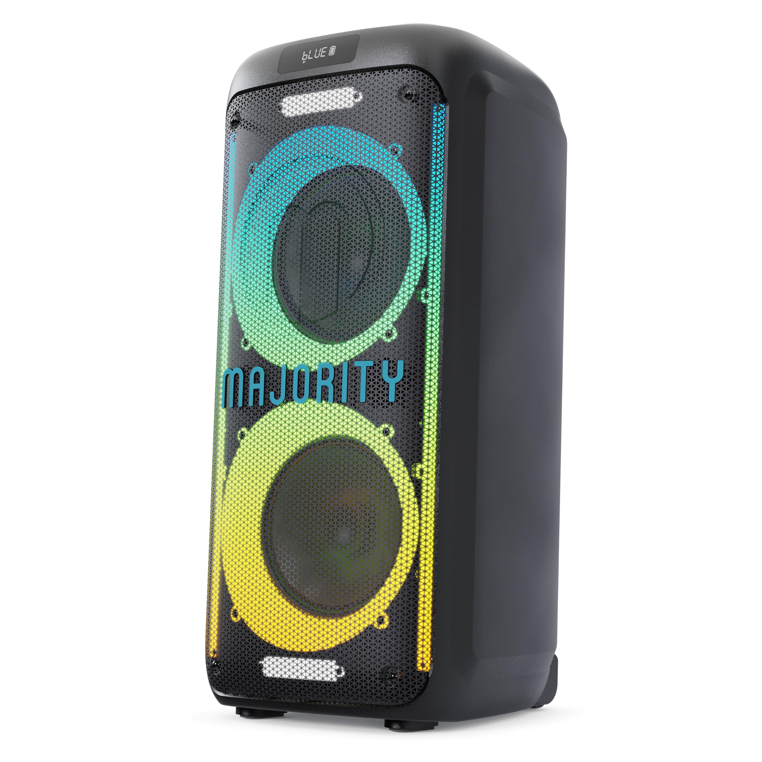 MAJORITY Tragbarer Party-Lautsprecher & Karaoke-Maschine mit kabelgebundenem Mikrofon, Bluetooth, USB/SD MP3-Player, Mikrofon-Echo, Höhen, Bass-Boost, TWS-Stereo, LED-Lichter, PA-System-Lautsprecher
