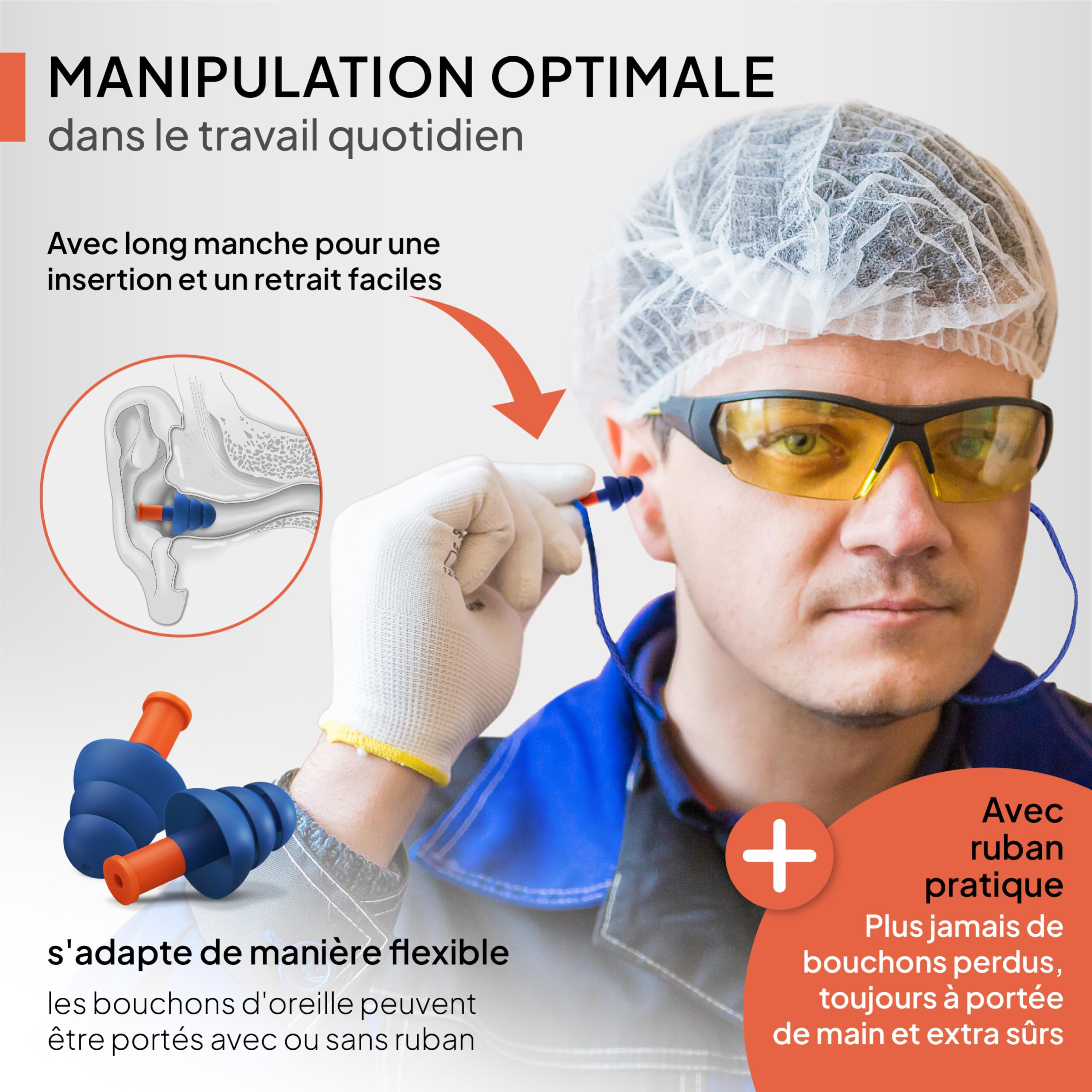 Senner ® WorkPro Strong | Bouchons travailler - Idéaux pour les sources de bruit élevé - Protection auditive au travail et à la maison - 3 paires supplémentaires + cordon nylon & boîtier en aluminium