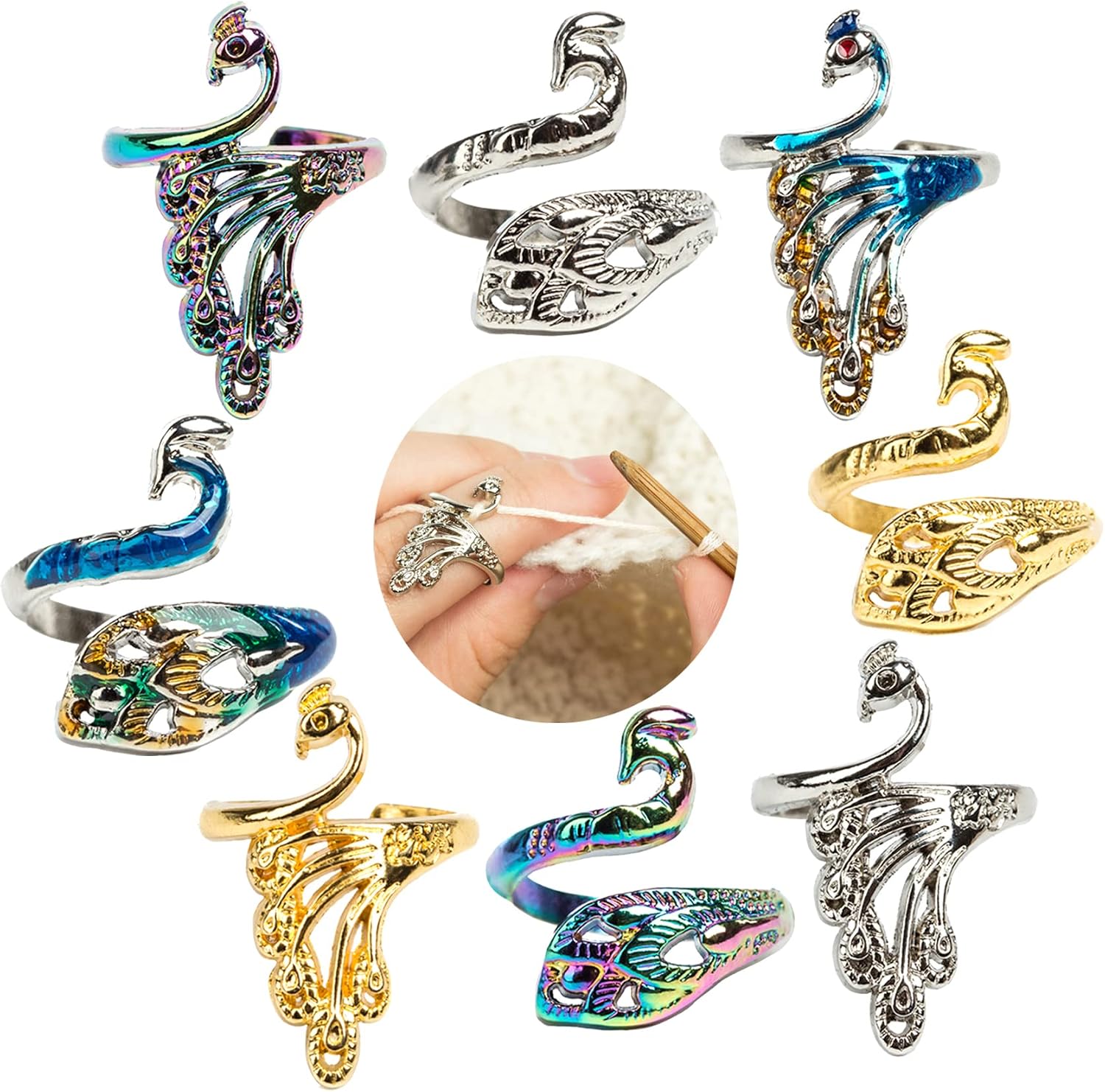 J.CARP 8 Pcs Adjustable Knitting Crochet Loop Ring, Braided Knitting Ring Yarn Guide Finger Holder for Mother Grandma Thanksgiving Presents
