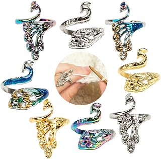J.CARP 8 Pcs Adjustable Knitting Crochet Loop Ring, Braided Knitting Ring Yarn Guide Finger Holder for Mother Grandma Thanksgiving Presents