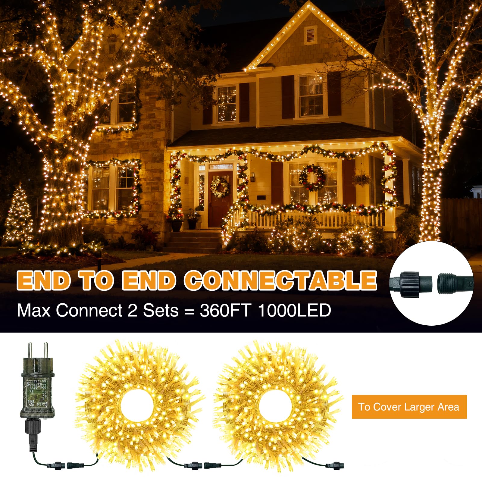 btfarm 40M 400 LED Lichterkette Außen Strom mit Fernbedienung, Timer Lichterketten Innen mit Stecker, 8 Modi Christmas Lights IP65 Wasserdicht für Garten Baum Weihnachten Balkon Outdoor, Warmweiß