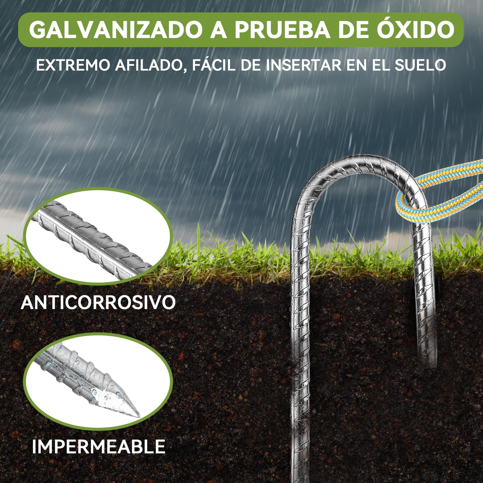 40cm 20 Piezas Clavijas de Anclaje de Servicio Pesado para Tiendas de Trampolín - Estacas de Refuerzo de Acero Galvanizado Que se Ajustan a Cobertizos de Jardín y Columpios