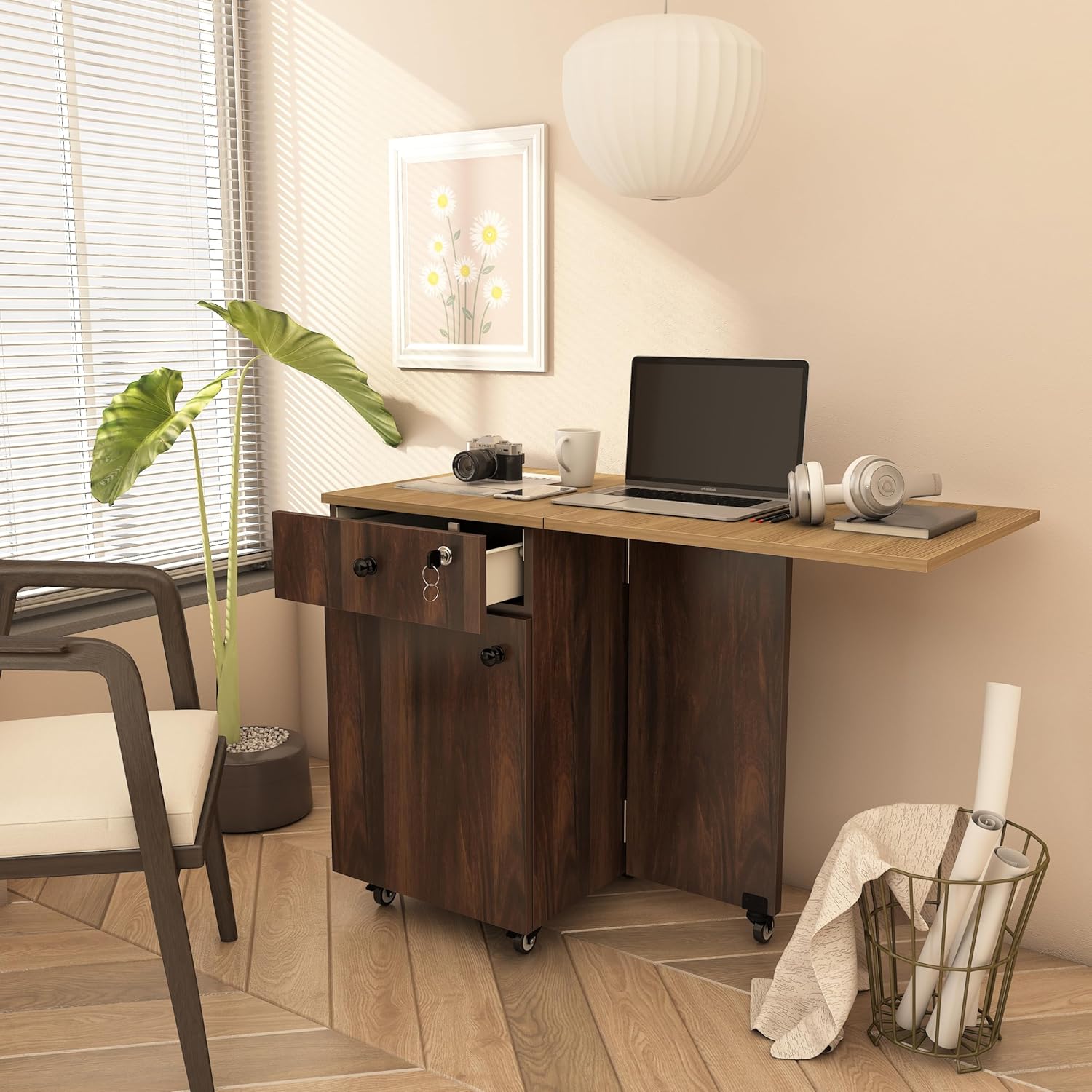 Studio Kook Smart Convertible Desk Engineered Wood Computer Table 43.7″ (Junglewood, Matte Finish, Modern Style) Studio Kook Smart Convertible Desk Engineered Wood Computer Table 43.7″ (Junglewood, Matte Finish, Modern Style)