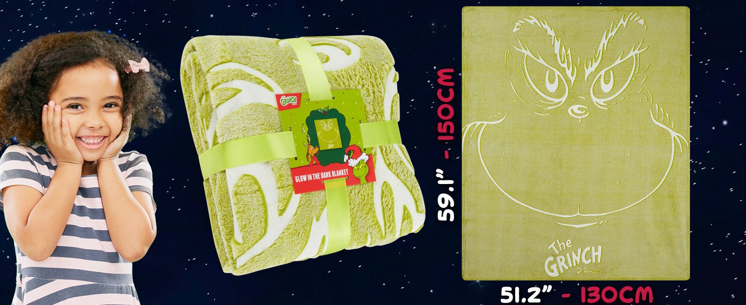 The Grinch Glow in the Dark Throw Blanket 51x59” for Kids Teens Adults, Soft Fleece Blanket for Sofa Bed, Cozy Warm Gifts for Kids (Green Grinch)