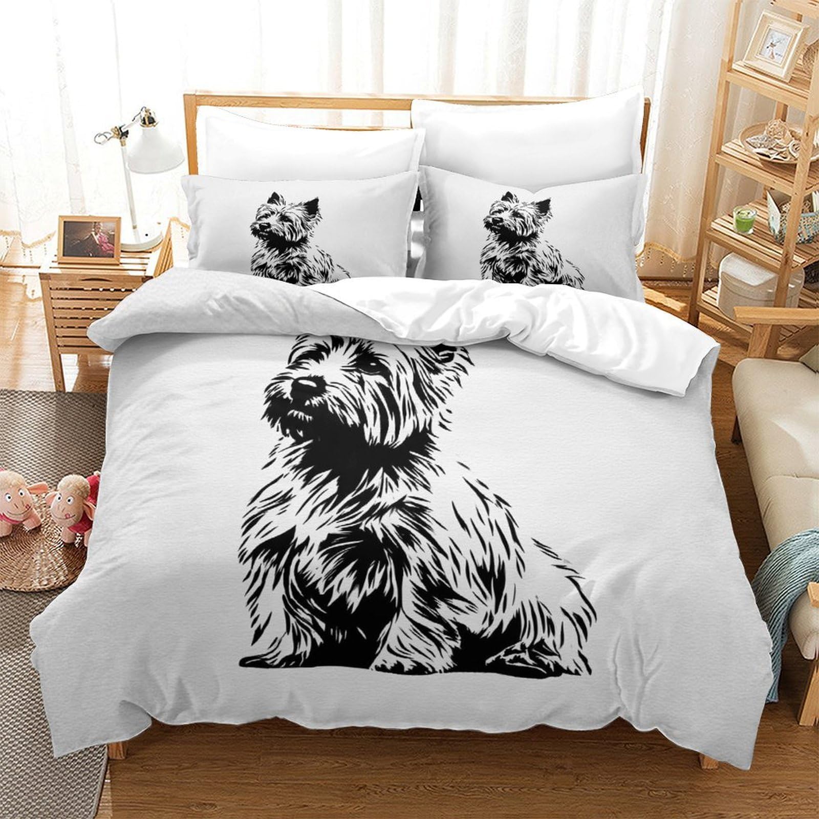 Housse de couette Super King en microfibre premium ultra douce imprimé Westie 3D