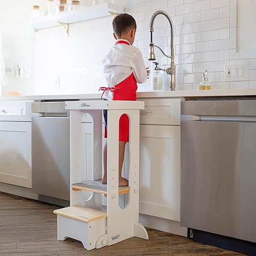 Miniatura 10 de Little Partners Explore n Store - Taburete de cocina con altura ajustable para niños pequeños o cualquier ayudante, Madera, Blanco Suave