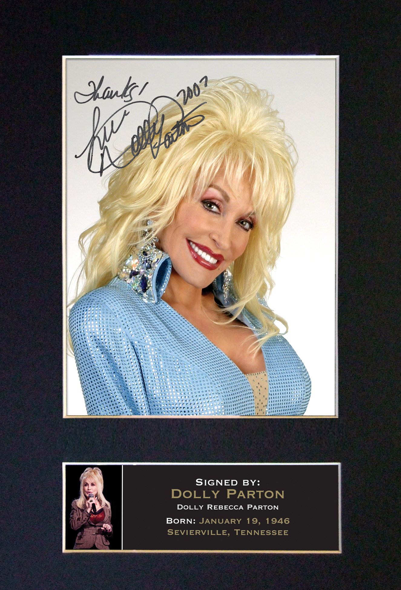 The Autograph Collector Gold,Black Dolly Parton Signed Autograph Mounted Photo Reproduction Print A4 Very Rare (297 X 210Mm) #239 (Mount & Print (Not Framed))