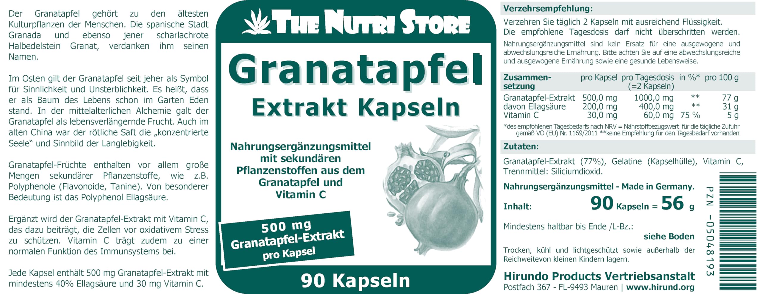 Granatapfelextrakt 500 mg Kapseln 90 Stk.