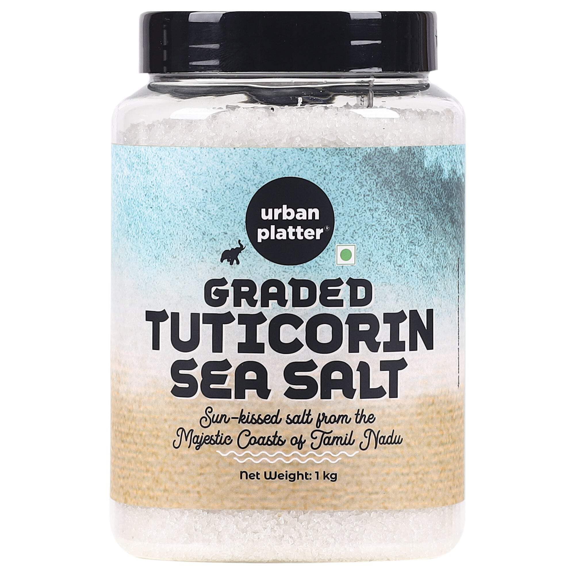 Urban Platter Graded Tuticorin Sea Salt Crystals Shaker Jar, 1Kg / 35.2oz [All Natural, Finishing Salt]