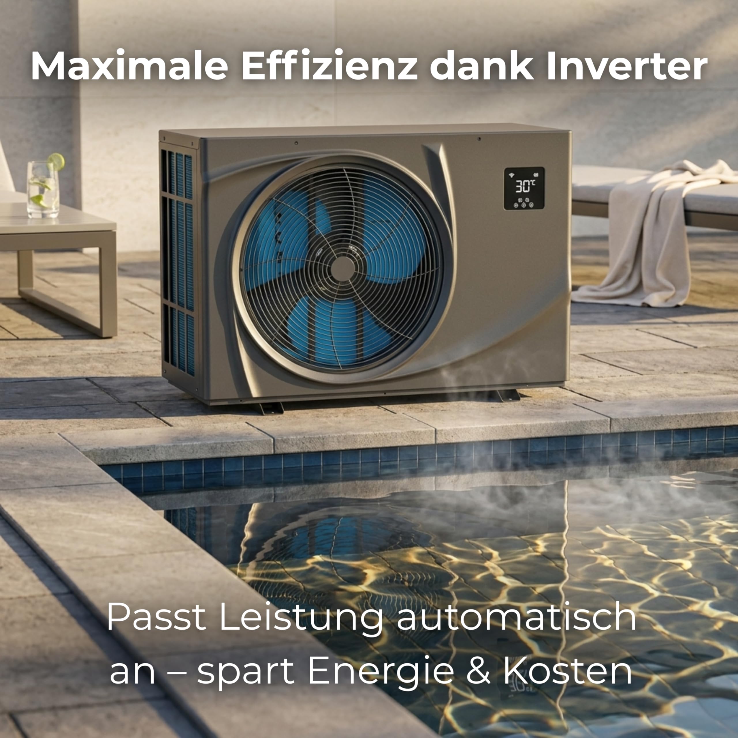 poolomio® Pool Wärmepumpe 15–35m³ NET Inverter 06 bis 6kW | Ultra leise Poolheizung mit WiFi App | Energieeffizient (COP 13,6) | Heizen & Kühlen | bis -10°C | Full Inverter
