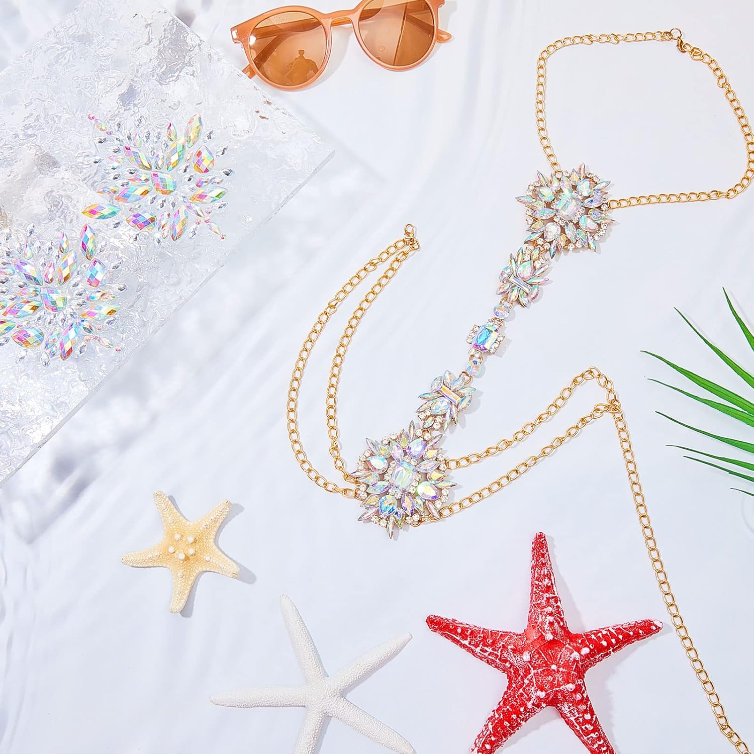 Henoyso 2 Pcs Rhinestone Belly Waist Chain Crystal Body Chain for Women Body Jewelry Stick for Women Summer Beach Festival Part - Image 4