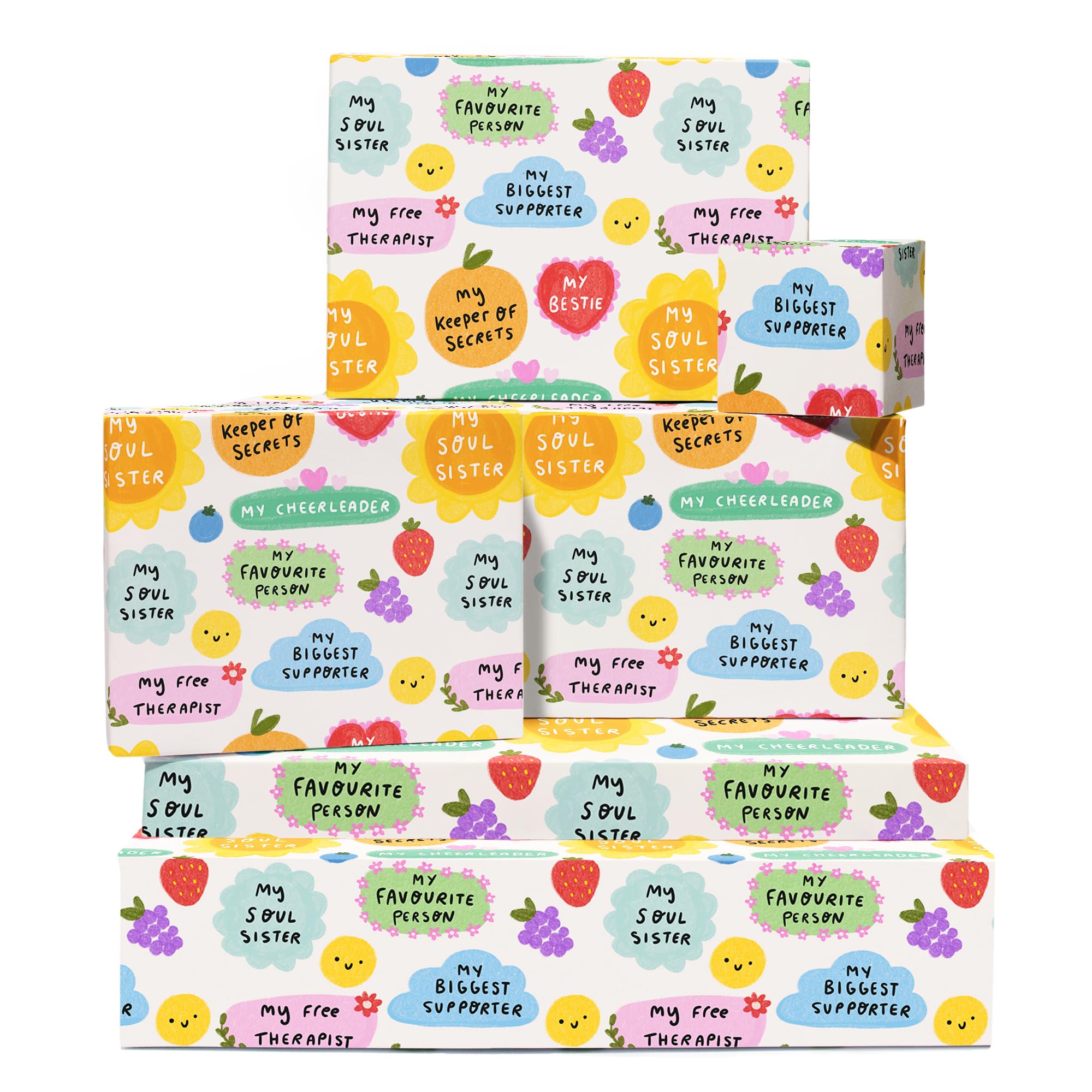 Friends Wrapping Paper - 6 Sheets Of Birthday Gift Wrap For Best Friend, Bestie, BFF, Colleague - White Wrapping Paper For Her - Friendship - Recyclable - By Central 23