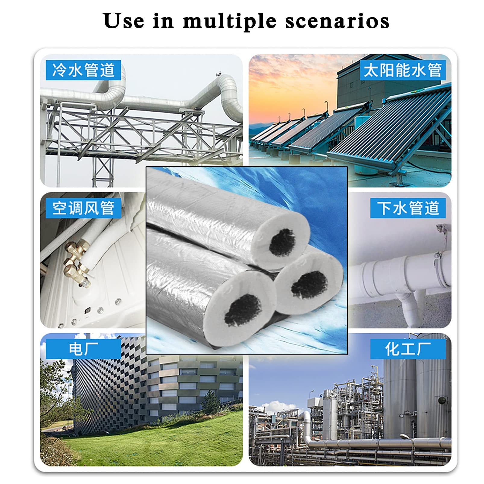 Aislamiento de tuberías,Tubo Espuma Aislante,Capa De Aislamiento De Tuberías for Exteriores,Papel De Aluminio Autoadhesivo con Abertura Lateral 1m Longitud
