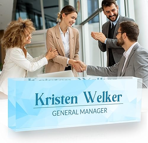 Miniatura 2 de Placa de nombre de escritorio personalizada, placas de nombre de vidrio acrílico personalizadas para escritorios, placa de identificación decorativa