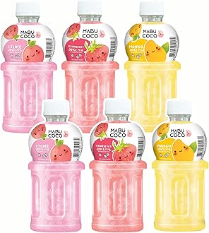 Mabu Coco Juice With 25% Nata De Coco | Refreshing Taste | Assorted Flavours: Lychee, Mango, Strawberry (From Grape Concentrate) | Pack of 6 (320ml Each)