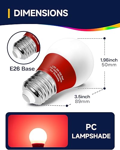 Miniatura 7 de Bombillas rojas A15 para decoración de Halloween, bombilla de color de 5 W equivalente a 40 vatios, bombilla LED roja de base media E26 para