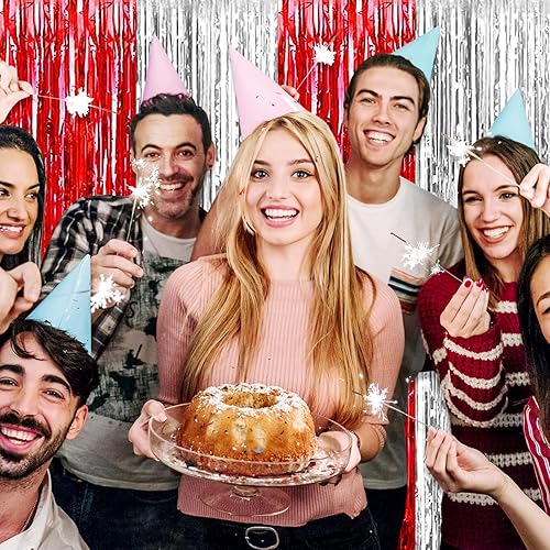 Miniatura 10 de Paquete de 6 cortinas de flecos de papel de aluminio naranja macarrón, 3.28 pies x 8.2 pies, cortinas metálicas de oropel para accesorios de cabina