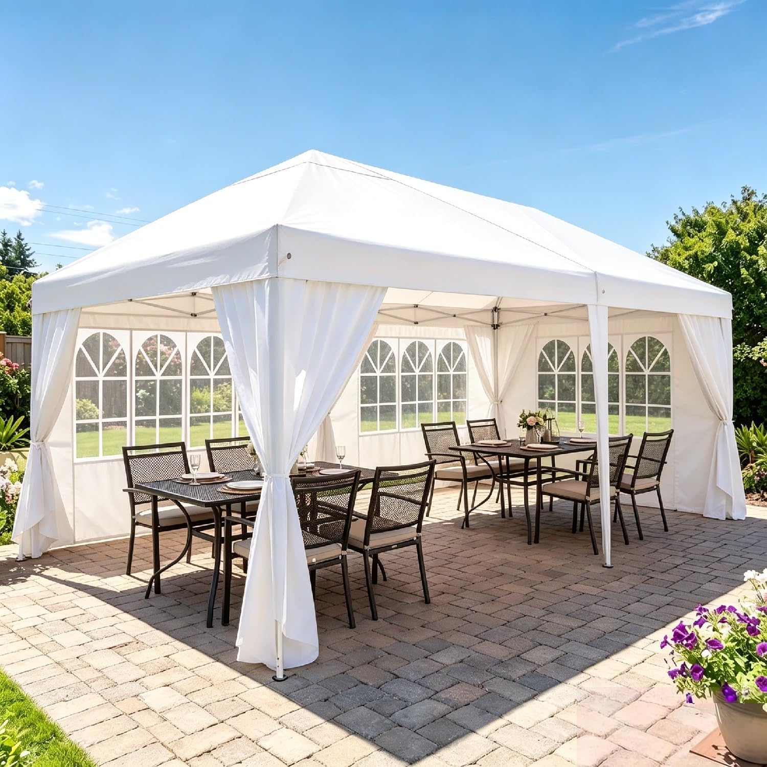 10x20 Pop Up Canopy Tent with 6 Removable Sidewalls, Heavy Duty Waterproof Party Tent with Church Windows, White Commercial Grade Instant Gazebo for Outdoor Event Wedding Vendor