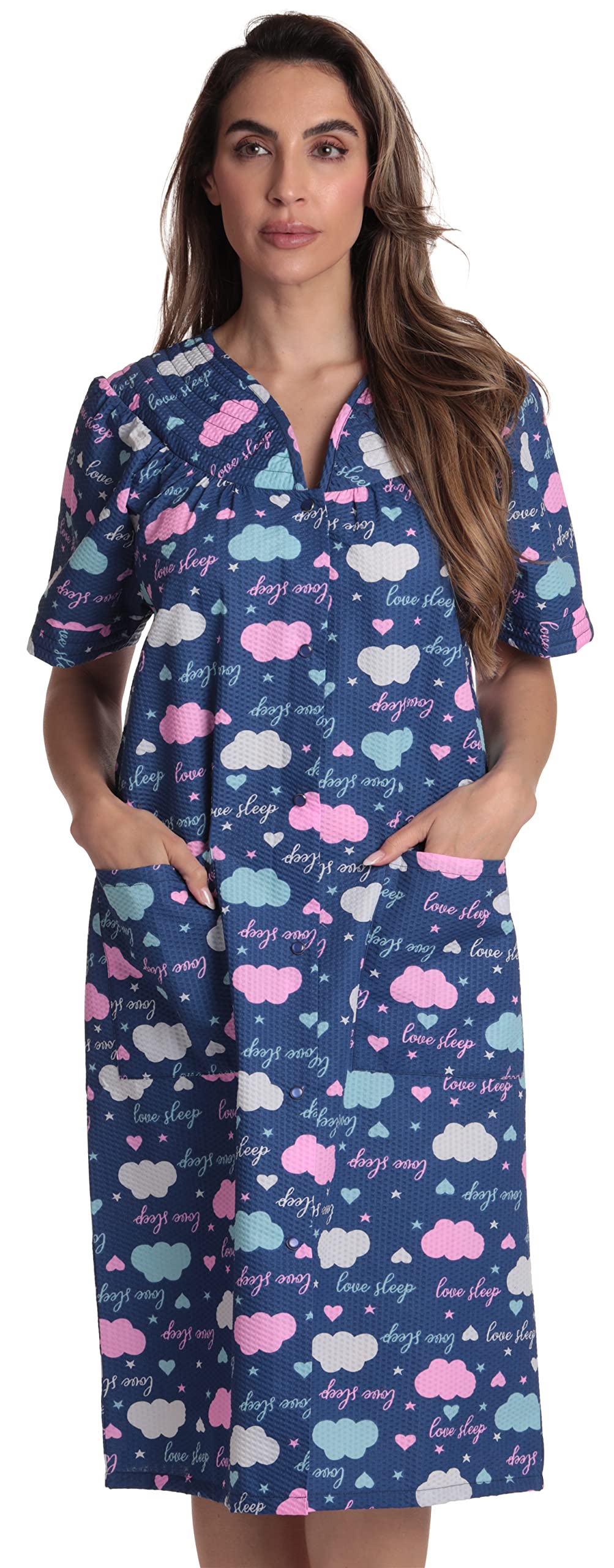 Dreamcrestshort Sleeve Seersucker Duster Snap Front House Coat