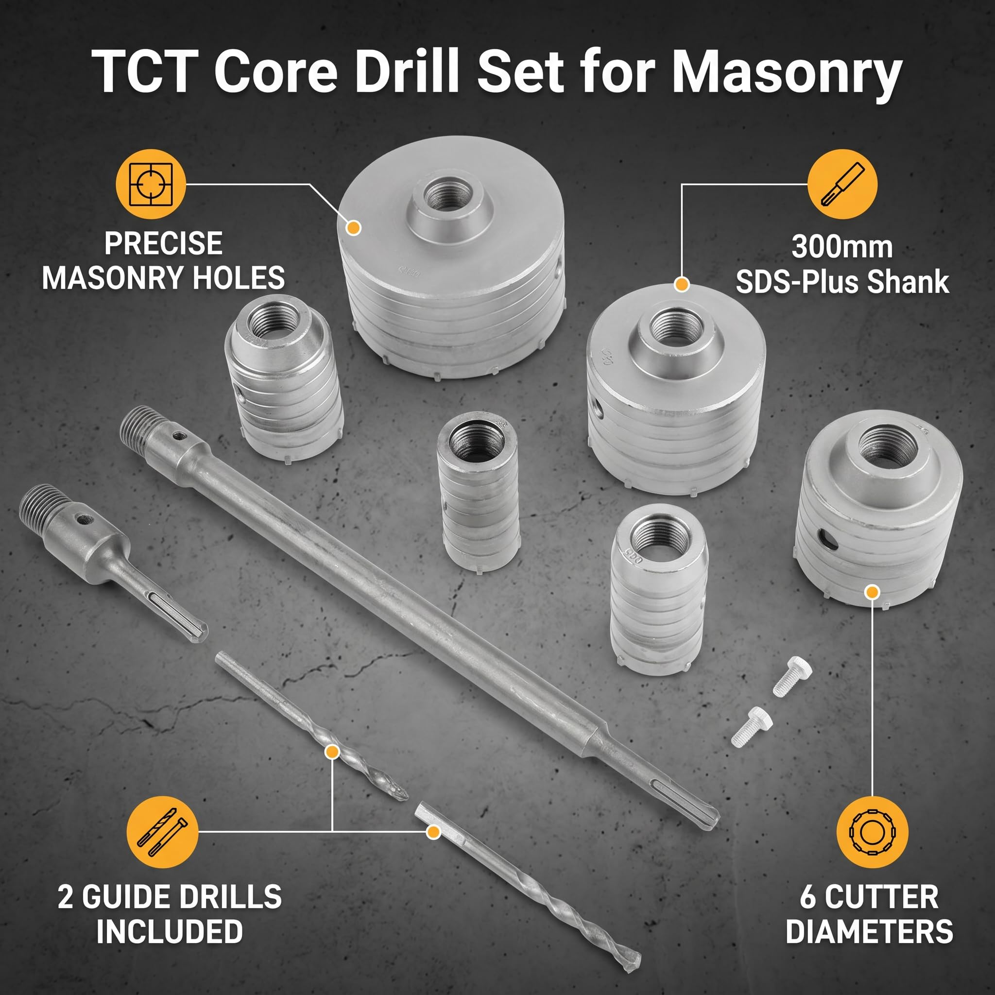 Ensemble Carotteuses TCT Maçonnerie avec Forets 35-110 mm SDS Plus, Pour Tuyaux Eau Climatiseur