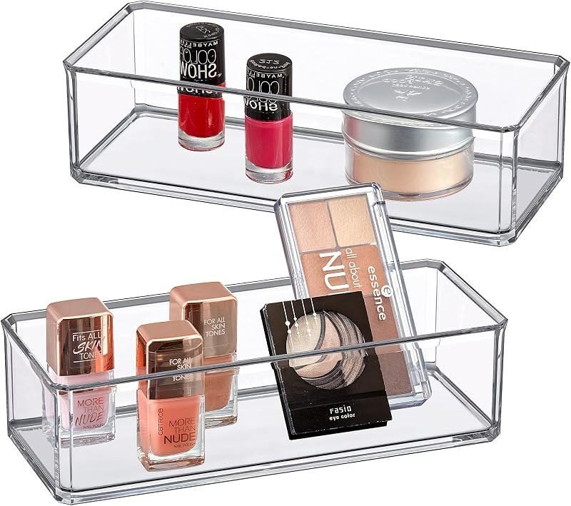 Amazing Abby Glamour Organizador de maquiagem em acrílico com 1 compartimento, transparente, Pacote com 2