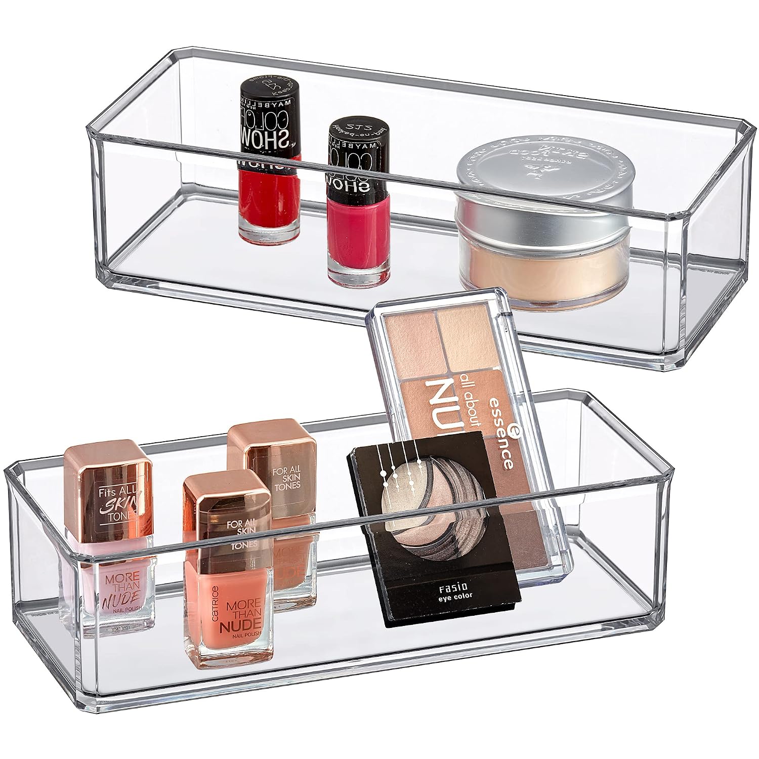 Vtopmart 12.1''W Clear Stackable Storage Drawers,2 Pack Acrylic Plastic Organizers Bins for Makeup Palettes, Cosmetics, and Beauty Supplies,Ideal for Vanity, Bathroom,Cabinet,Desk Organization