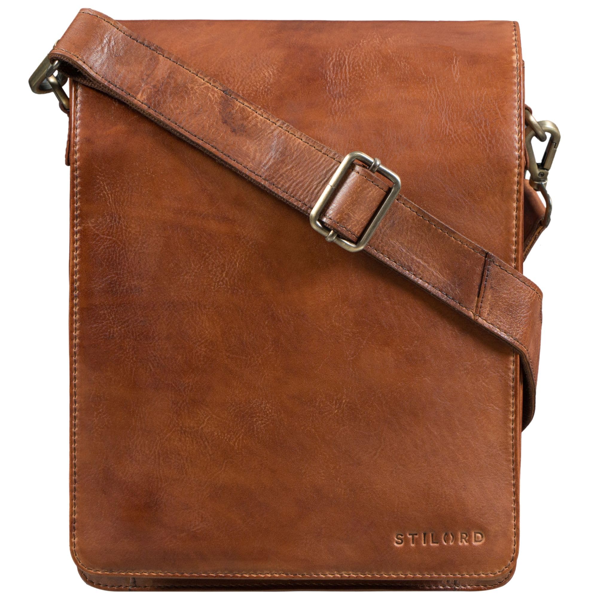 STILORD "Oxford Sac Bandoulière Vintage Homme Cuir pour Tablette 13 Pouces MacBooks et iPad Homme Messenger Cuir Véritable DIN A4 Couleur:noir