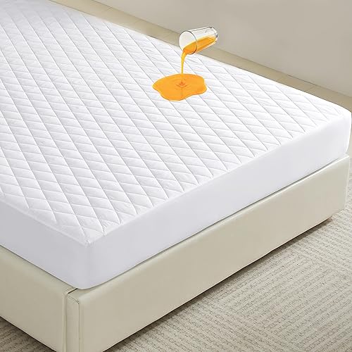 Waterproof Mattress Protector Noiseless Deep Pocket Bed Cover Stretchable Mattress Cover White King Size