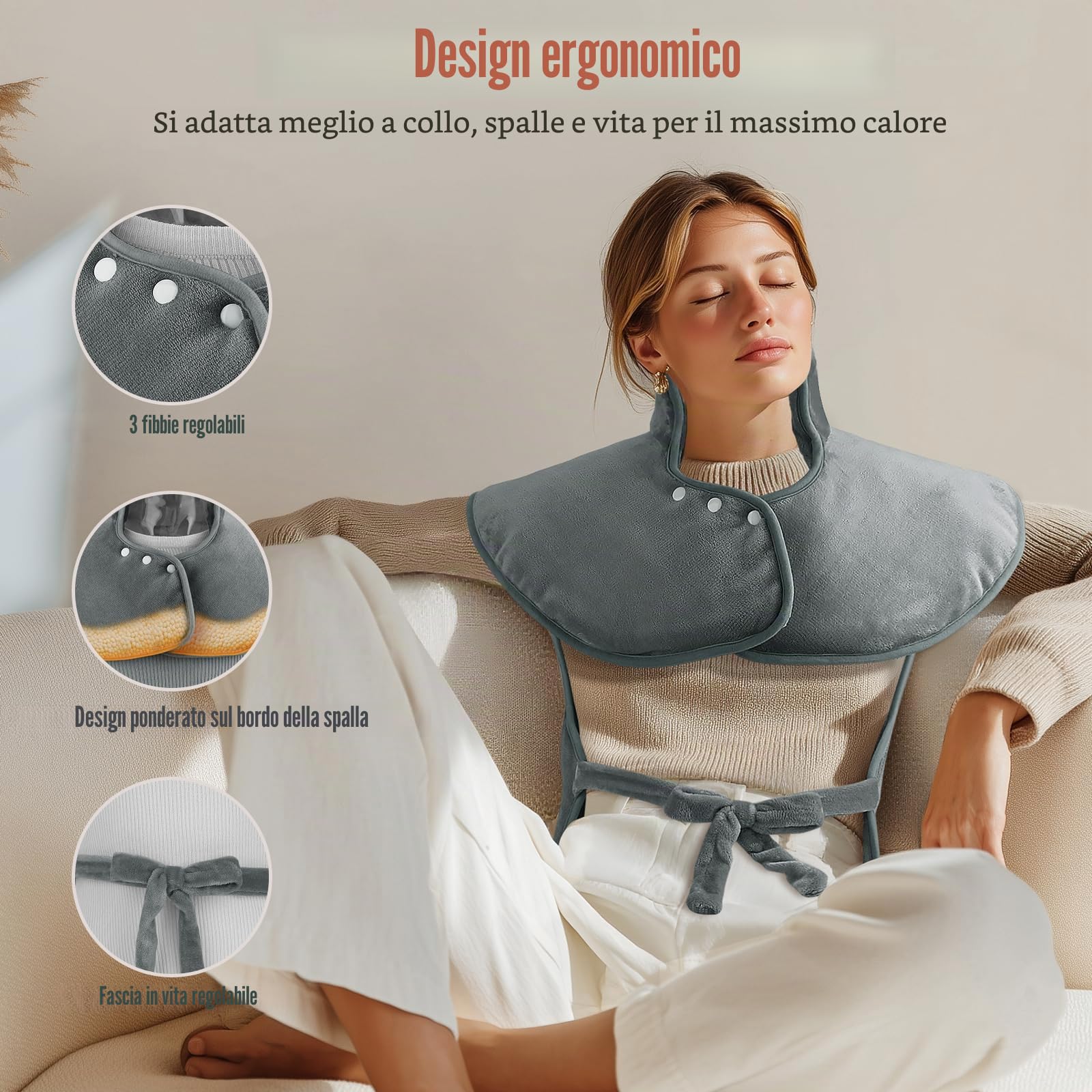 MYCARBON Termoforo Elettrico Cervicale e Spalle 60x100cm 6 Livelli Calore | 4 Timer con Telecomando Grande Cuscino Termico Riscaldante Chiusura a Bottoni e Laccetti
