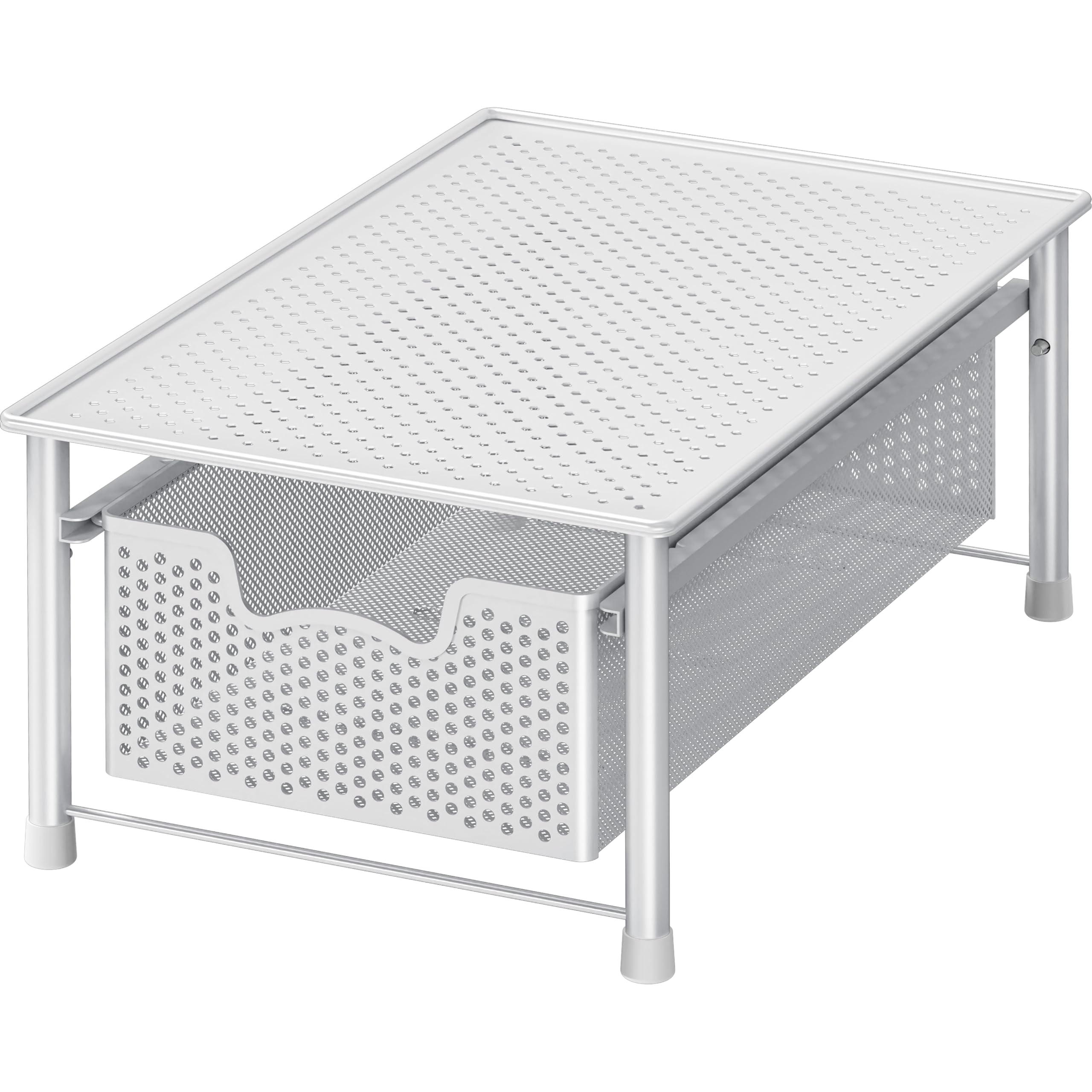 Simple Houseware Stackable Pull Out Drawer for Cabinet/Under Sink Storage - 1 Tier - Mesh - White