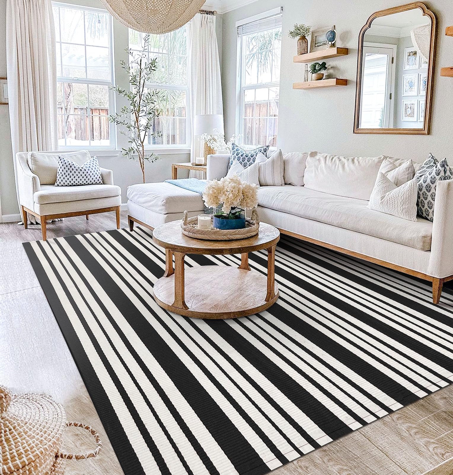 Amazon.com: EARTHALL Black and White Striped Rug : Home & Kitchen