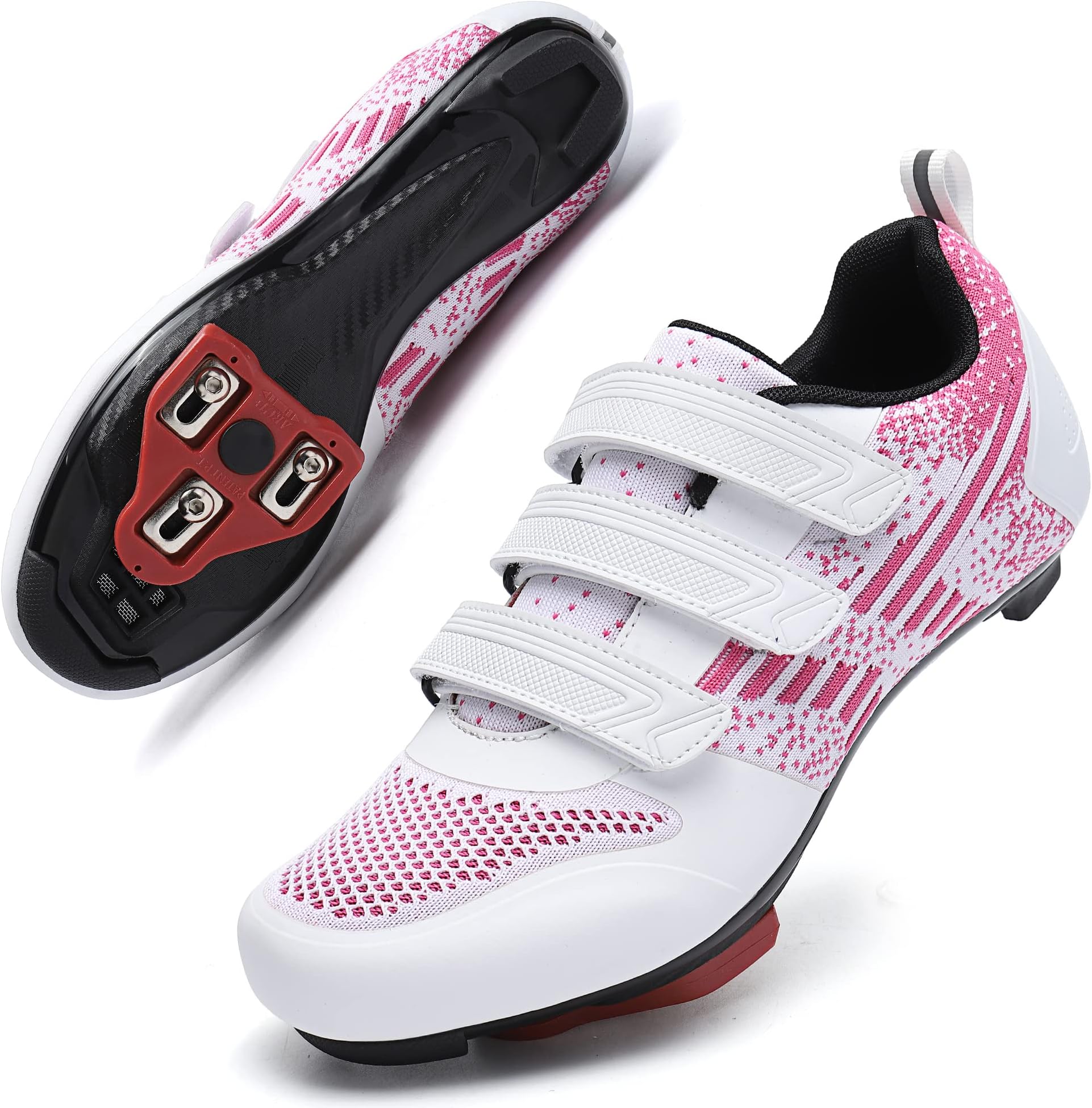 Unisex Road Bike Cycling Shoes Compatible with Peloton Shimano SPD Bike Riding Shoes for Men Women, 3 Straps, Pre-Installed Delta Cleats for Indoor Outdoor Cycling Biking