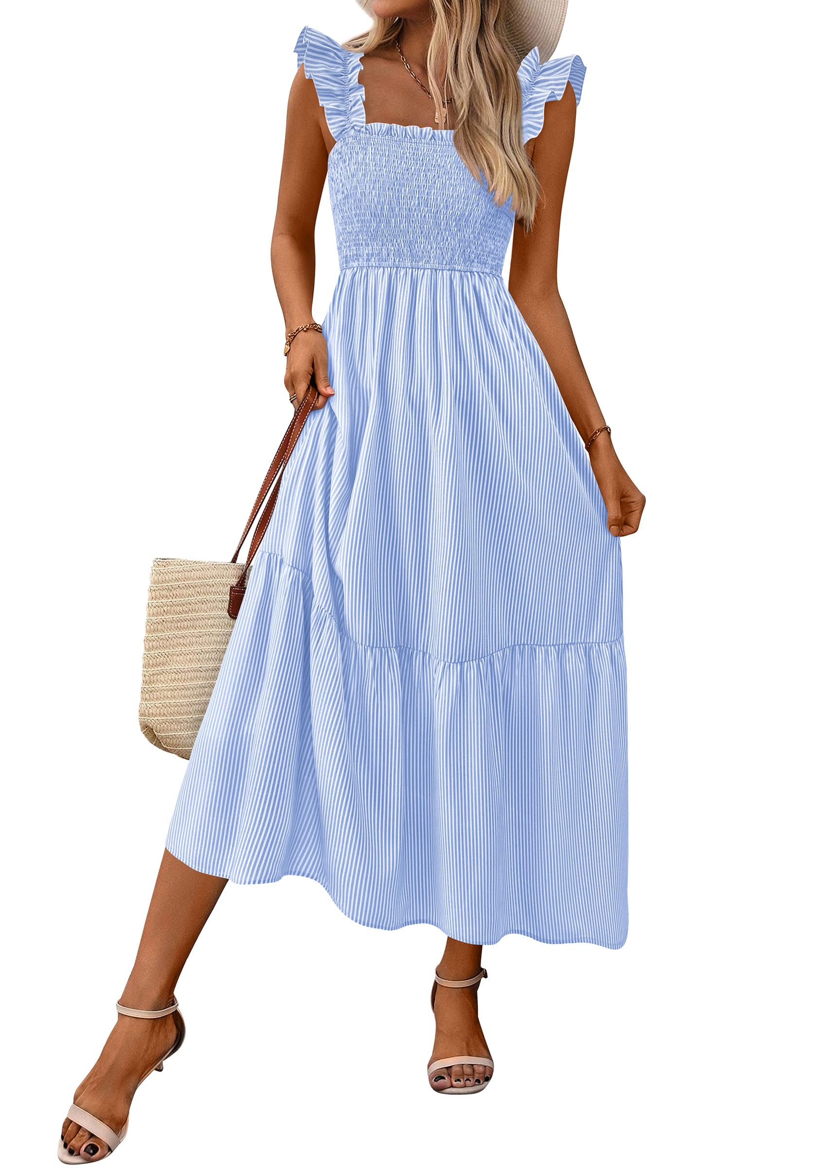 PRETTYGARDEN Square Neck Smocked Midi