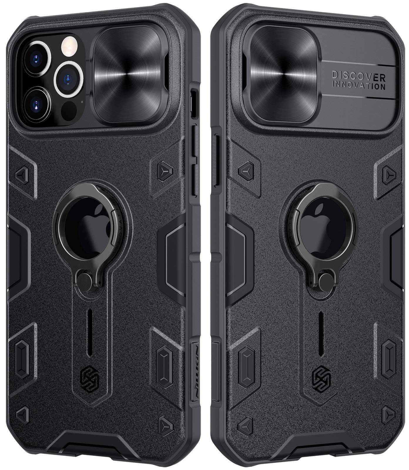 Ezanmull Compatible with iPhone 12 Pro Max Case with Stand Kickstand Ring and Camera Cover, Armor Shockproof Military Hard PC & TPU Bumper Hybrid Protective Cover for iPhone 12 Pro Max 6.7" (Black)