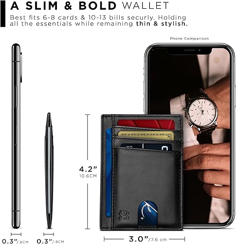 Miniatura 4 de SERMAN BRANDS RFID Blocking Slim Minimalist Mens Front Pocket Wallet. Thin Card Holder. Full Grain Leather Wallets for Men